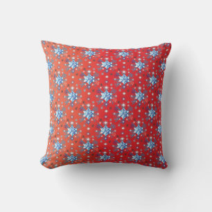 Abstract red and blue Christmas snowflakes Cushion