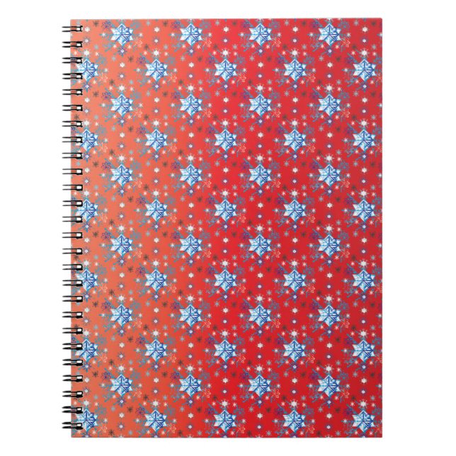 Abstract red and blue Christmas snowflakes Notebook (Front)