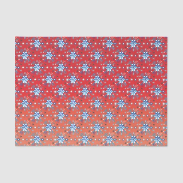 Abstract red and blue Christmas snowflakes Tissue Paper (Front)