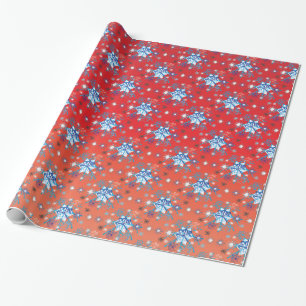 Abstract red and blue Christmas snowflakes Wrapping Paper
