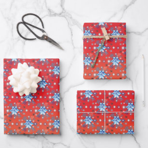 Abstract red and blue Christmas snowflakes Wrapping Paper Sheet