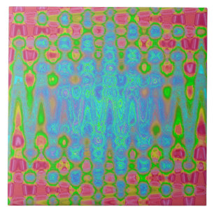 Abstract Red and Blue Wavy Tie Dye Clouds Ceramic Tile