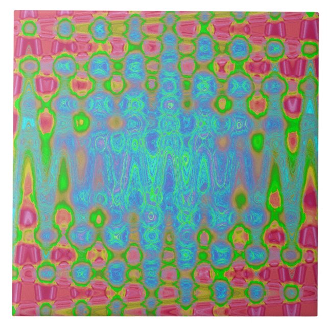 Abstract Red and Blue Wavy Tie Dye Clouds Ceramic Tile (Front)
