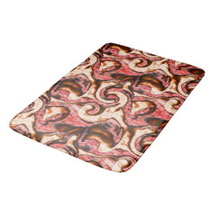 Abstract red and coral spots with woody style bath mat