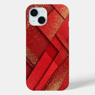 Abstract Red and Gold Geometric Design iPhone 15 Case