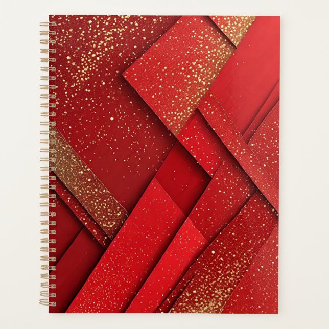 Abstract Red and Gold Geometric Design Planner (Front)