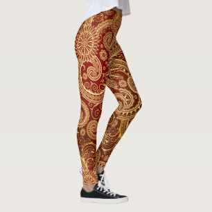 Abstract Red and Gold Pattern Leggings