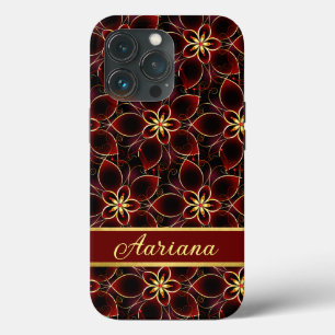 Abstract Red And Gold Seamless Pattern Floral iPhone 13 Pro Case