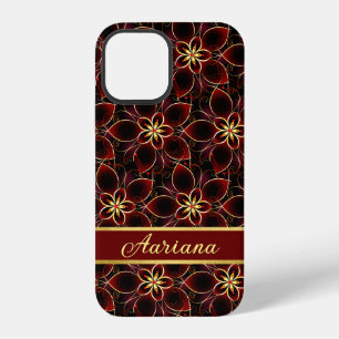 Abstract Red And Gold Seamless Pattern Floral iPhone 12 Case