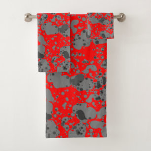 Abstract red and grey bath towel set