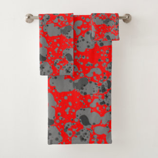 Abstract red and grey bath towel set