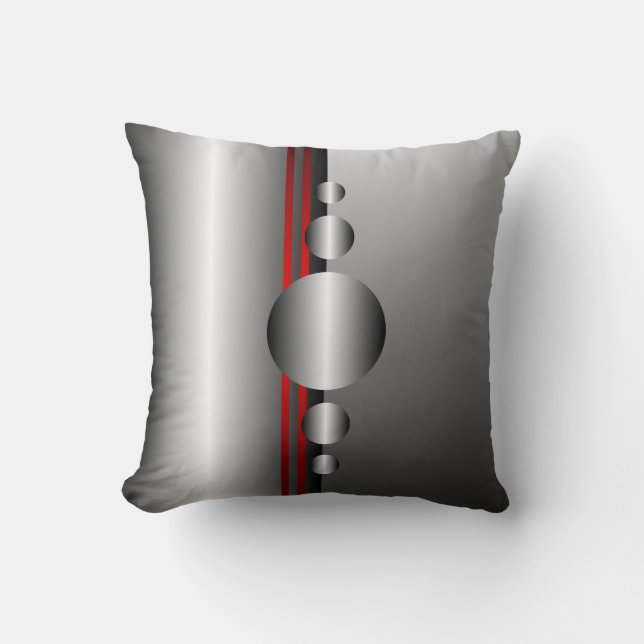 Abstract Red and Silver Metal Look Cushion (Front)