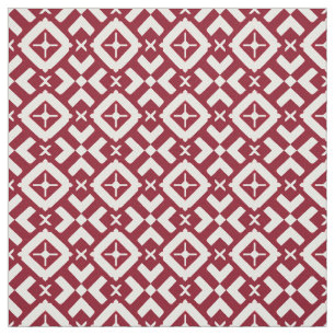 Abstract Red and White Geometric Pattern Fabric