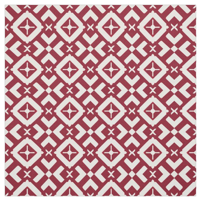 Abstract Red and White Geometric Pattern Fabric (Swatch)