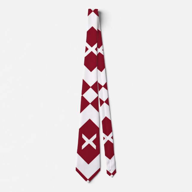 Abstract Red and White Geometric Pattern Tie (Front)