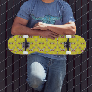 Abstract red and white stars on yellow skateboard