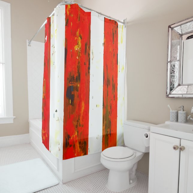 Abstract Red and White Stiped  Shower Curtain (In Situ)