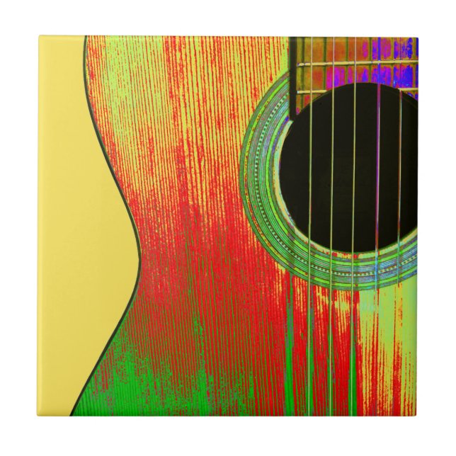 Abstract Red and Yellow Acoustic Guitar Ceramic Tile (Front)