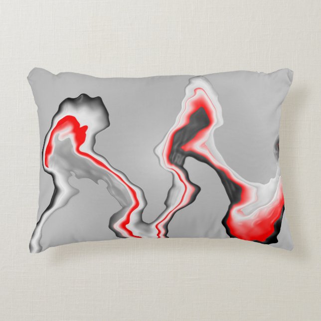 Abstract red black and white wave, zigzag pattern, decorative cushion (Front)