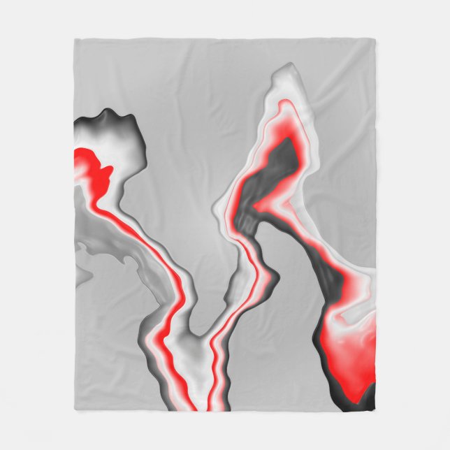 Abstract red black and white wave, zigzag pattern, fleece blanket (Front)