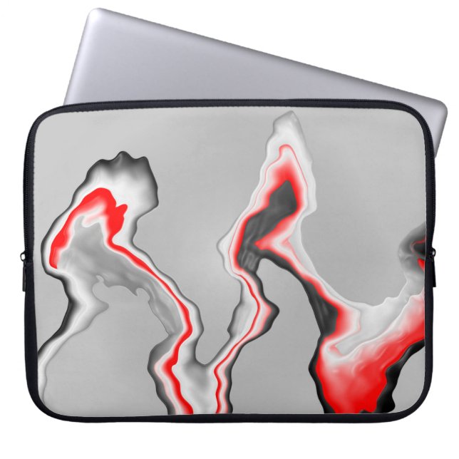 Abstract red black and white wave, zigzag pattern, laptop sleeve (Front)