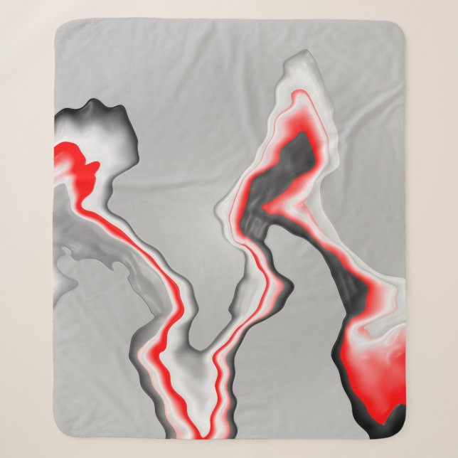 Abstract red black and white wave, zigzag pattern, sherpa blanket (Front)