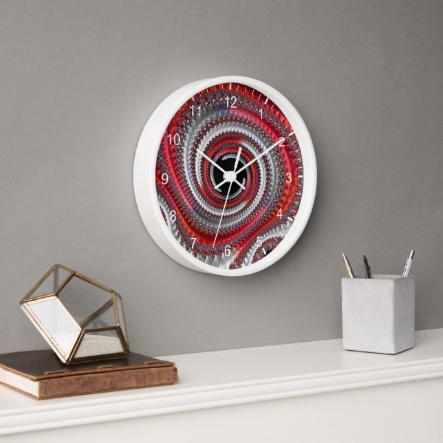 Abstract Red Black Gradient Spiral Fractal Clock (Office)