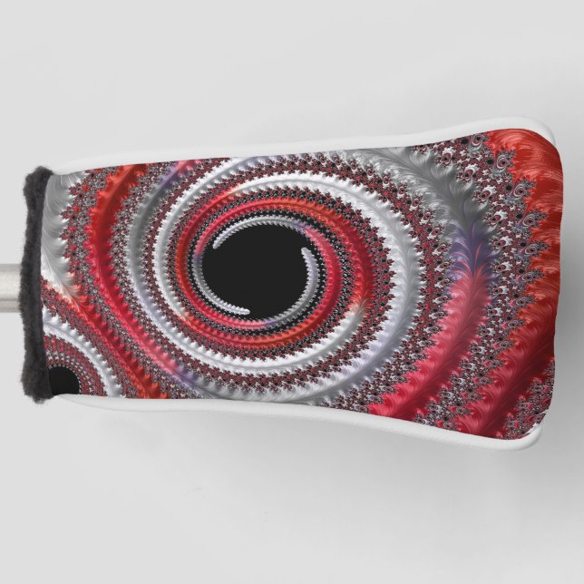 Abstract Red Black Gradient Spiral Fractal Golf Head Cover (Front)
