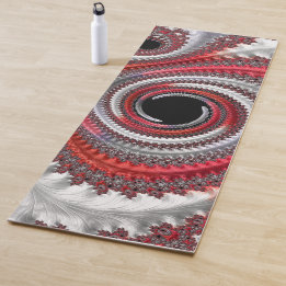 Abstract Red Black Gradient Spiral Fractal Yoga Mat