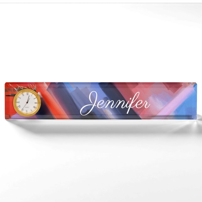 Abstract Red Black Pink Blue Name personalised Nameplate (Front)