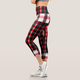 Abstract Red Black Plaid Modern Collection Capri Leggings