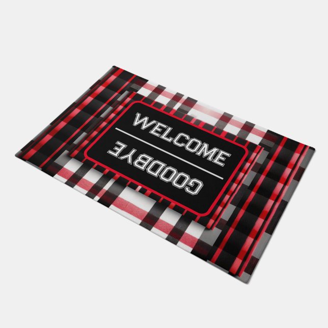 Abstract Red Black Plaid Modern Collection Doormat (Angled)
