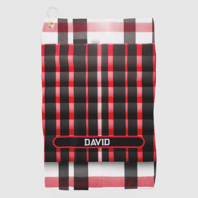 Abstract Red Black Plaid Modern Collection Golf Towel (Front)
