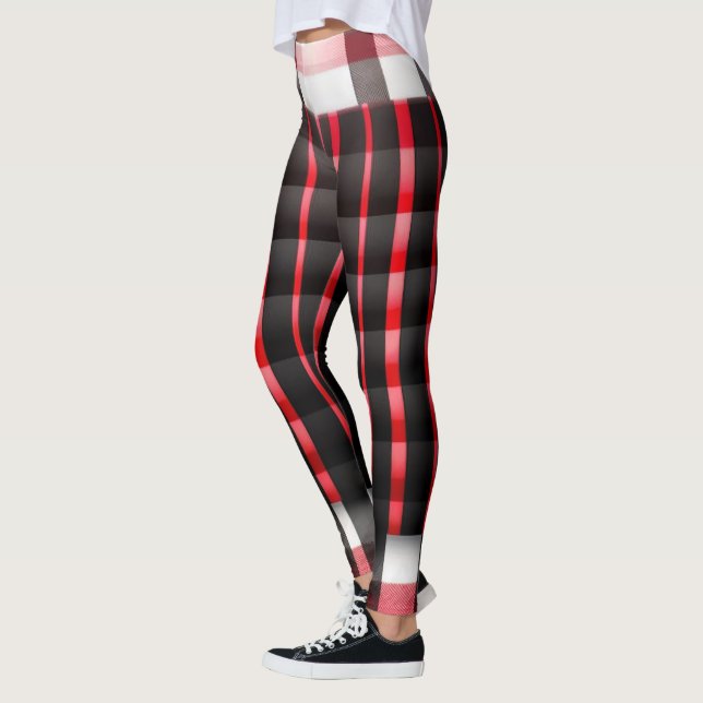 Abstract Red Black Plaid Modern Collection Leggings (Left)