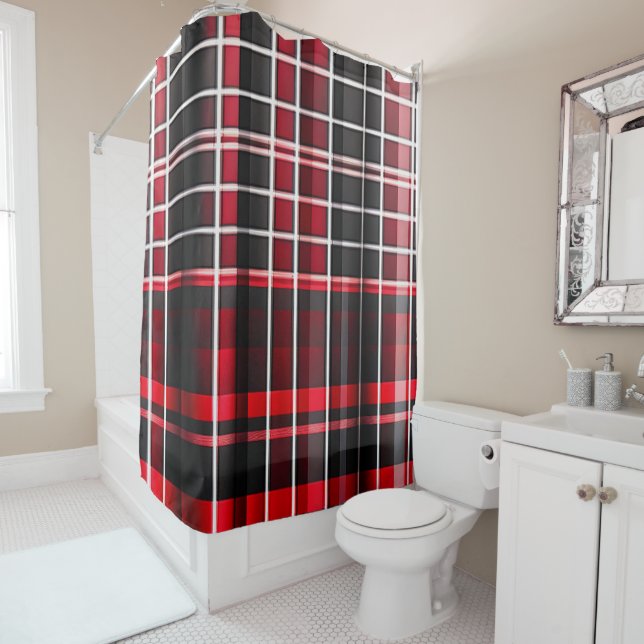 Abstract Red Black Plaid Popular Collection Shower Curtain (In Situ)
