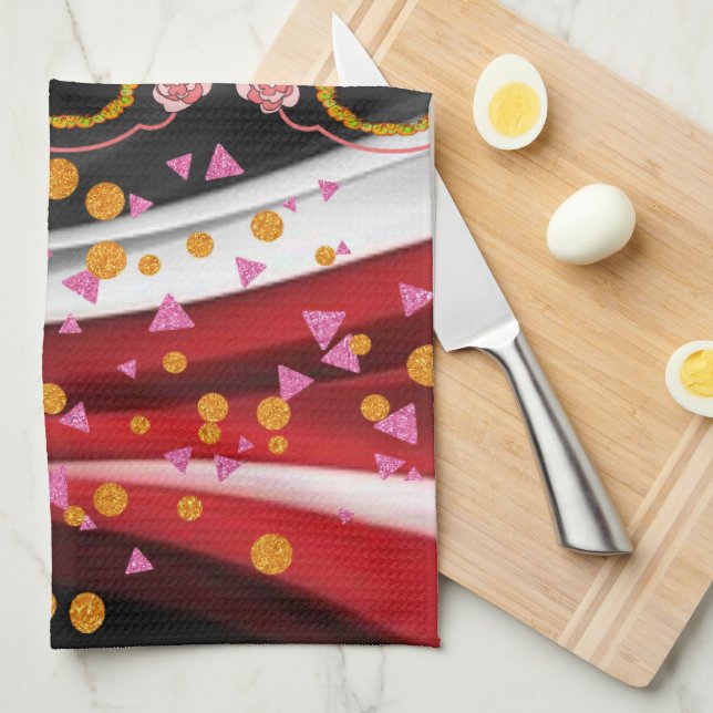 Abstract Red Black White   Kitchen Hand Towel (Quarter Fold)