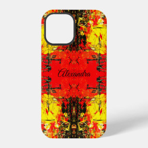 Abstract Red Black Yellow Glitter Name, Custom iPhone 12 Pro Case