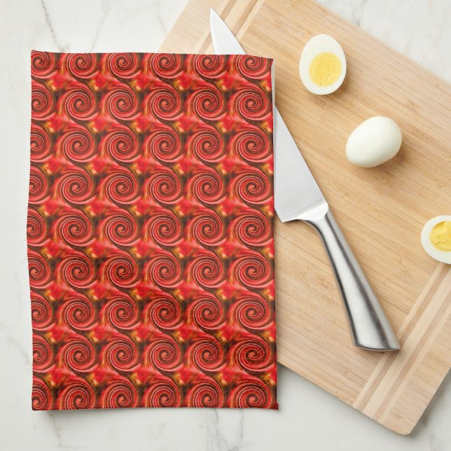 Abstract Red Black Yellow Swirls       Tea Towel (Quarter Fold)