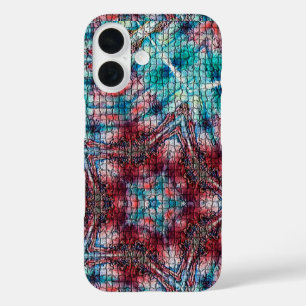ABSTRACT RED BLUE MOSAIC STAR iPhone 16 CASE