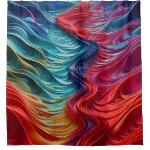 Abstract Red Blue Ocean Waves Shower Curtain