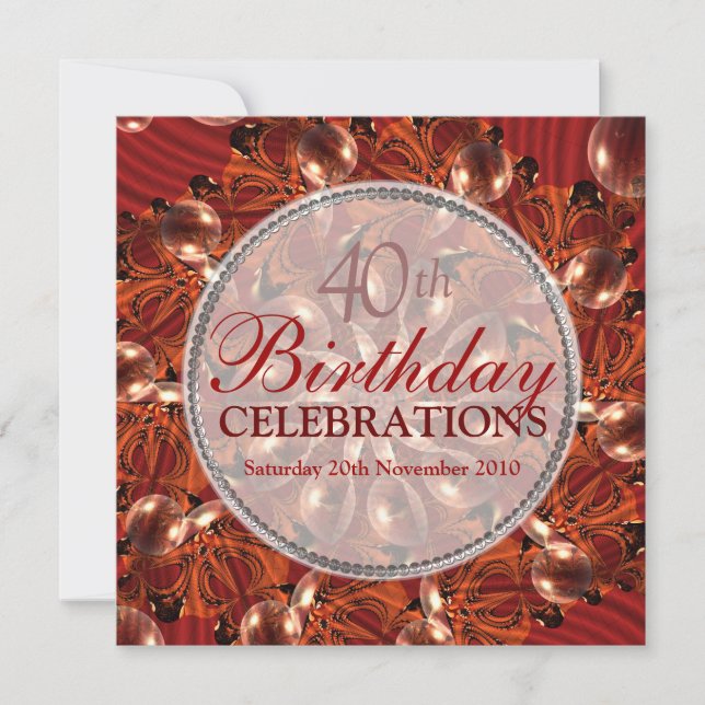 Abstract Red Butterfly & Bubbles Birthday Invitation (Front)