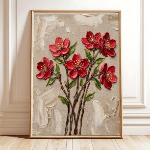 Abstract Red Cherry Blossom Wall Art Canvas Print