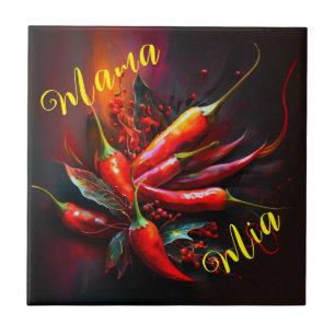 Abstract red chilli painting ceramic tile