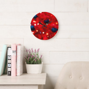 Abstract Red Christmas Bokeh Background Large Clock