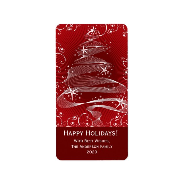 Abstract Red Christmas Tree Swirls Holiday Labels (Front)