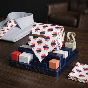 Abstract Red Coral and Navy Cross Pattern Tie