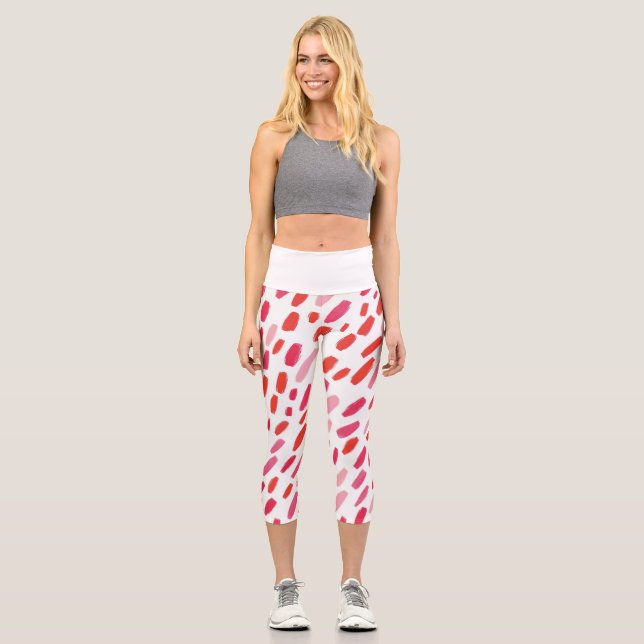 🔴 Abstract Red Elegant Pattern🎨 Capri Leggings (Front)
