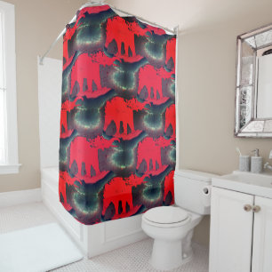 Abstract red elephant drawing, very rustic effect shower curtain