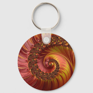 Abstract Red Fiery Spiral Fractal Key Ring