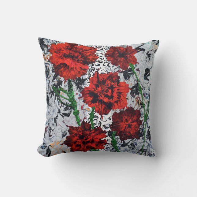 Abstract Red Floral Decorative Throw Pillow (Front)